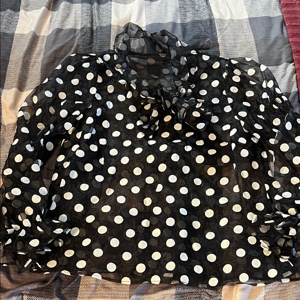 Chic Black and White Sheer Polka Dot Women's Top